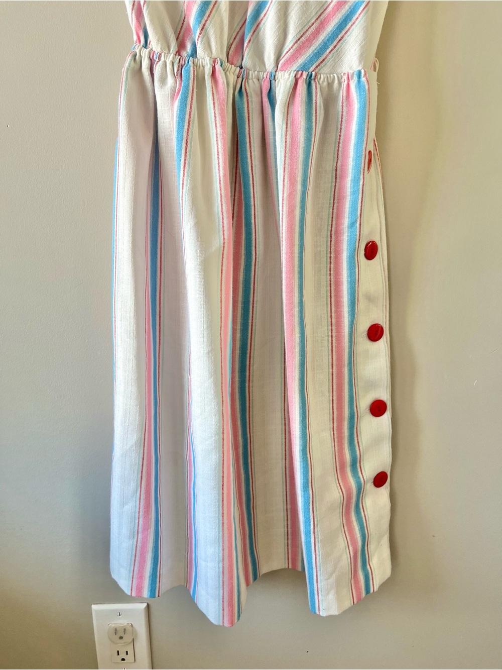 Vintage Leslie Belle Midi A-Line Dress Size S/M Multicolour Stripe - 80's - Picture 3 of 10